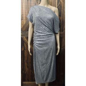 Gibson Latimer Gunmetal Sequin Fitted Formal Dress Womens Sz S